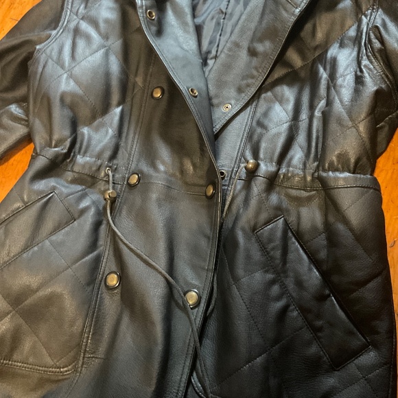 Vintage 100% Leather Hooded Trench - Picture 8 of 16